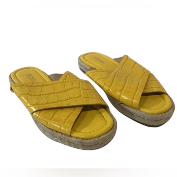 Michael Kors Croc Embossed Leather Espadrille Sandal Slides Size 6 - Picture 2 of 4